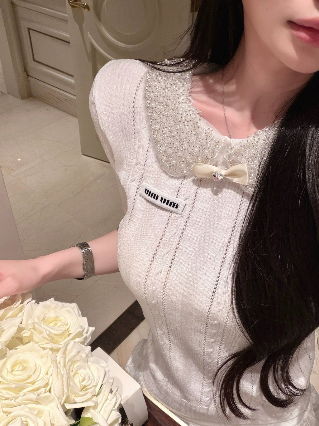 Miumiu千金风钉珠上衣