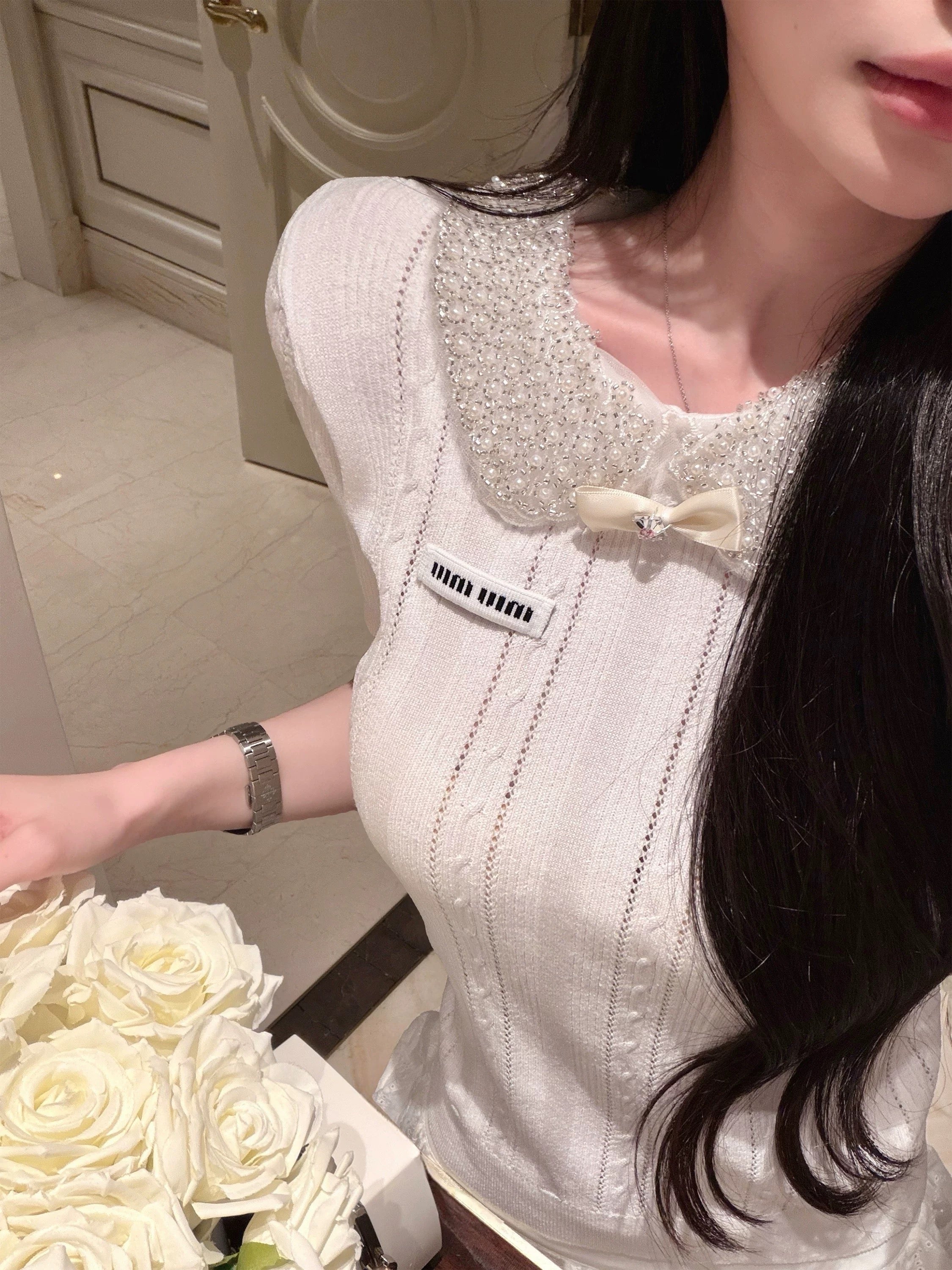 Miumiu千金风钉珠上衣