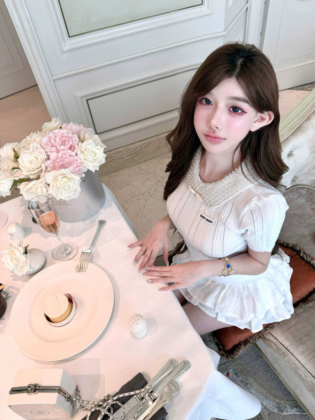 Miumiu千金风钉珠上衣