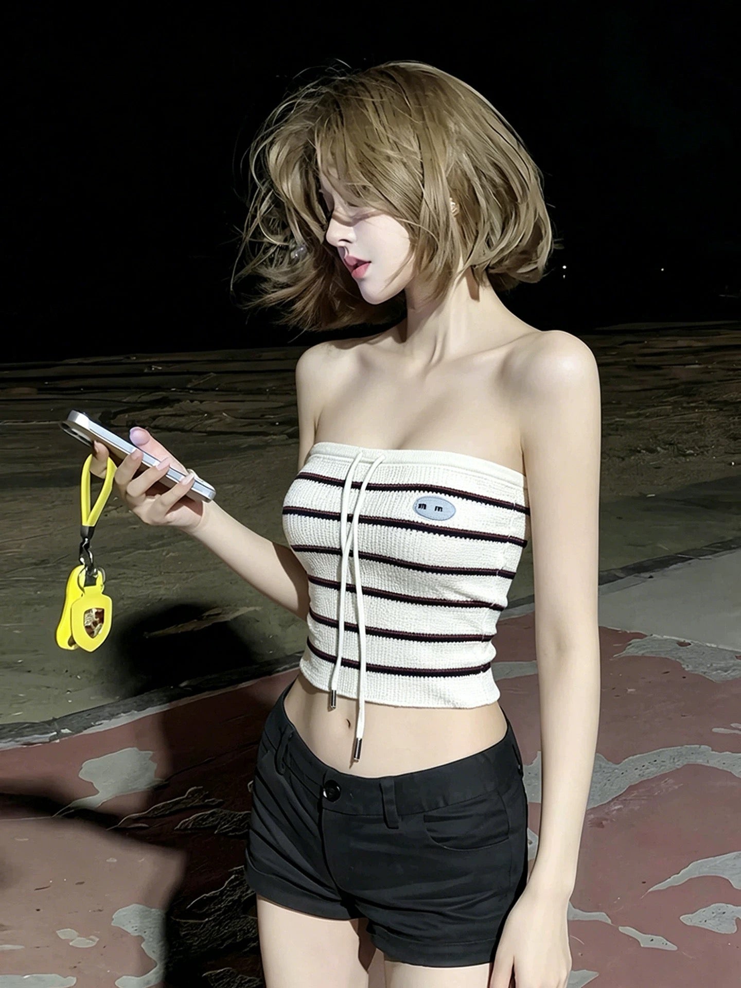 Miumiu系列蓝白抽绳抹胸