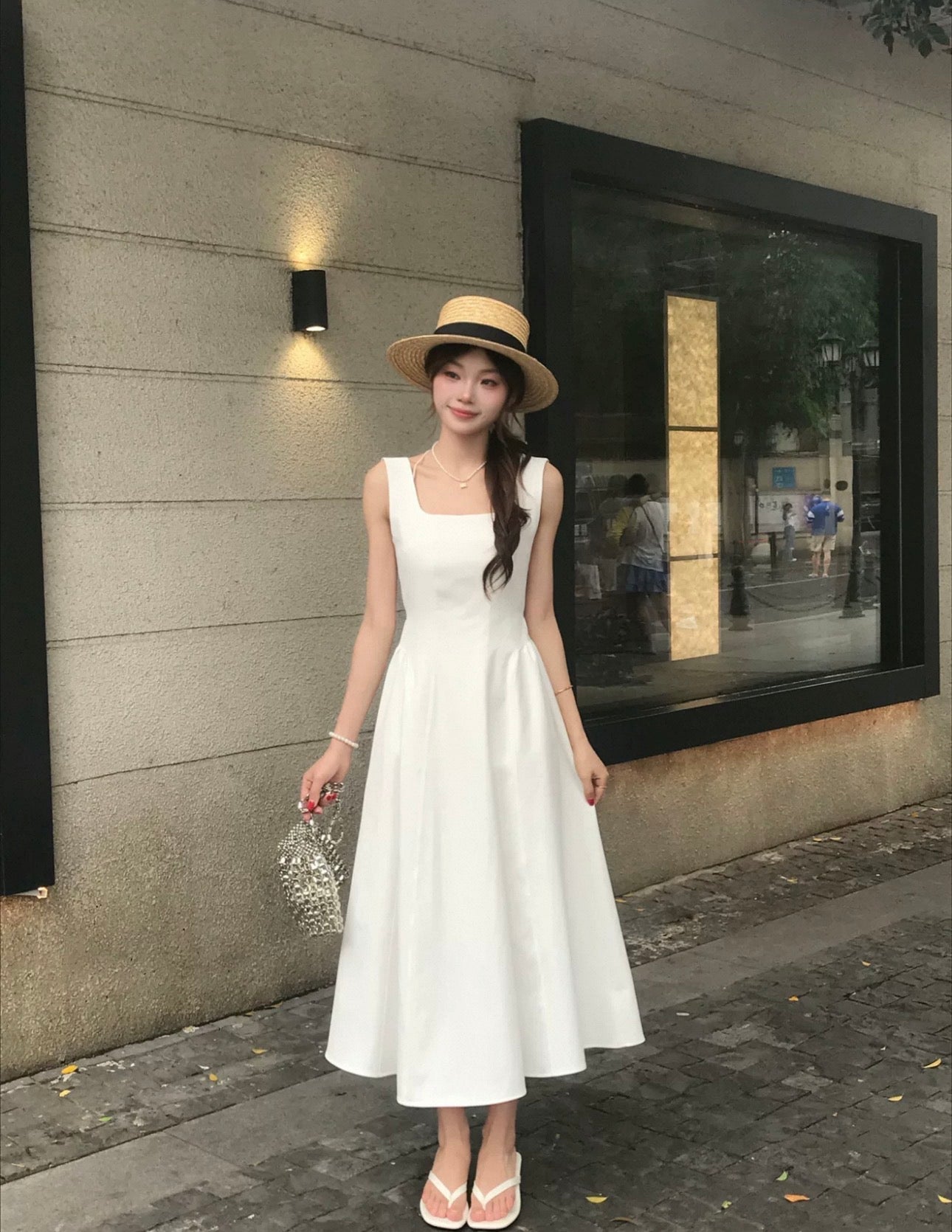 月光白茶系列·方领收腰裙