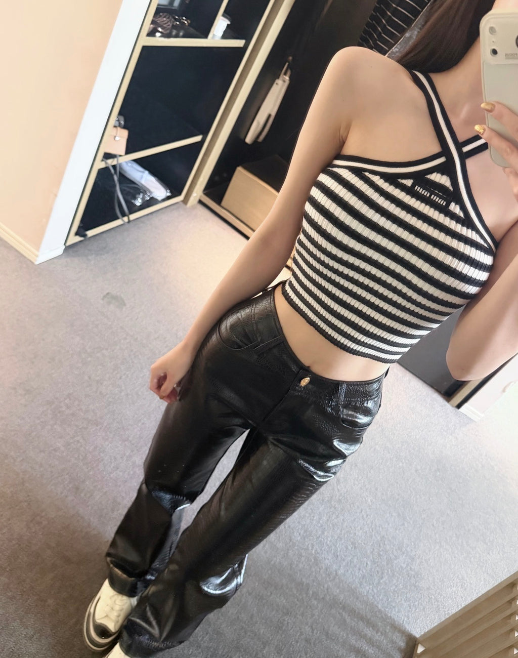 Miumiu黑白条纹吊带