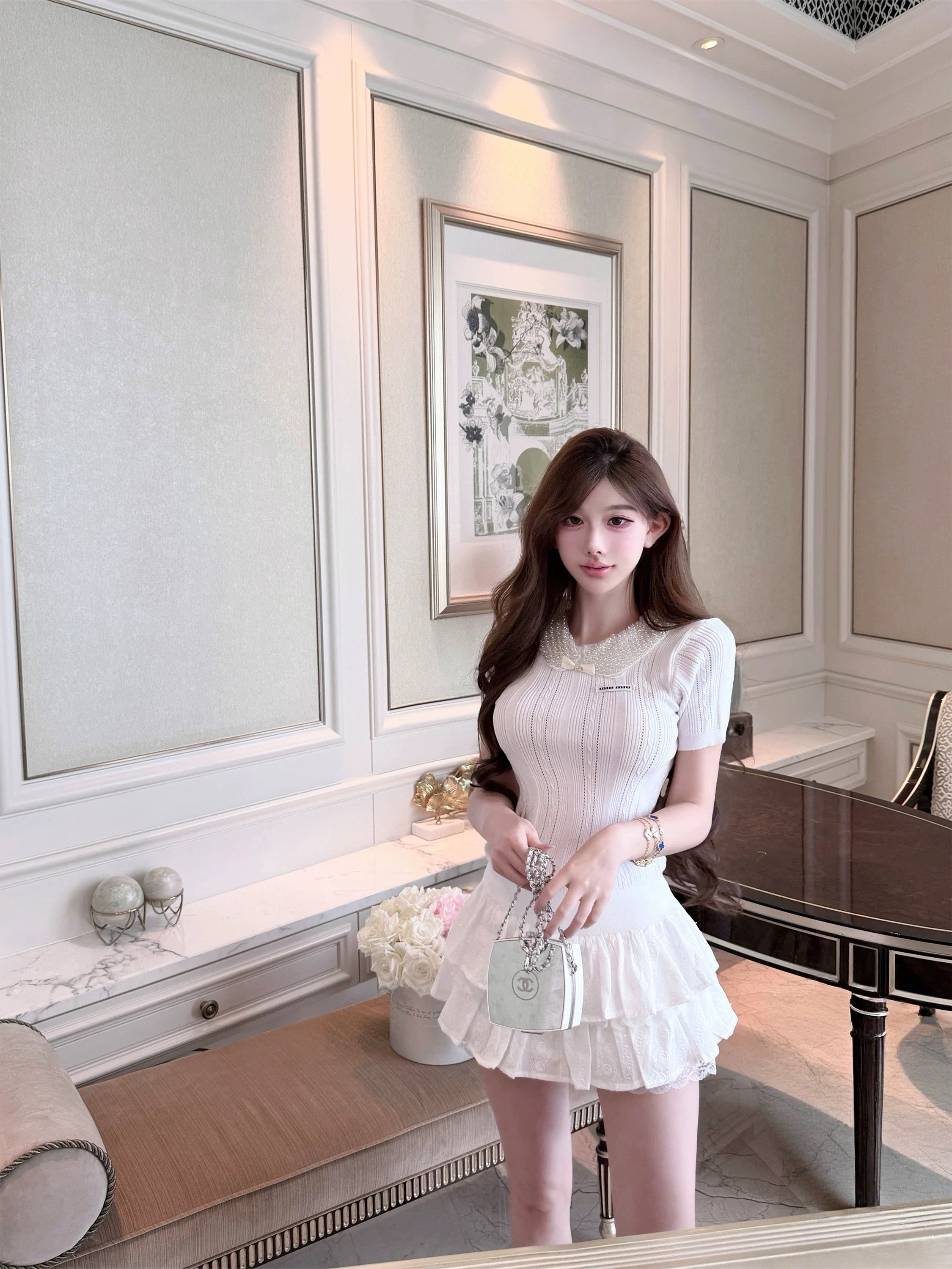 Miumiu千金风钉珠上衣