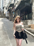 韩系miumiu黑白条纹抽绳抹胸