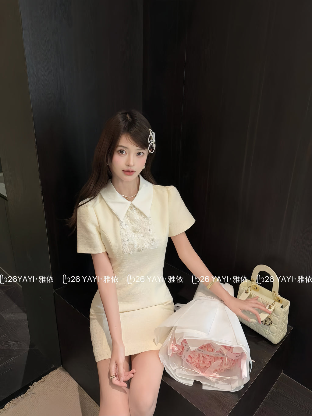 奶杏色小香风连衣裙